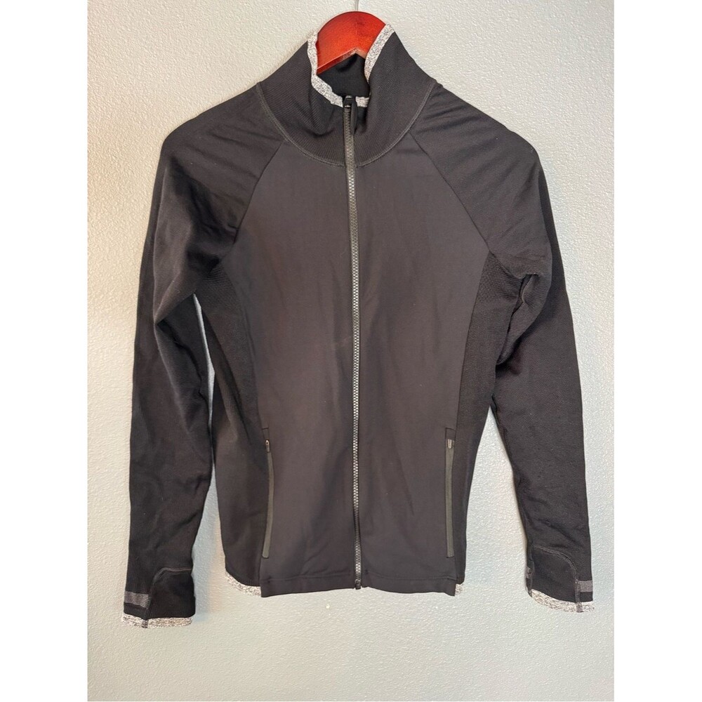 Athleta Womens Medium Black Full Zip Performance Athletic Jacket Thumbholes Run